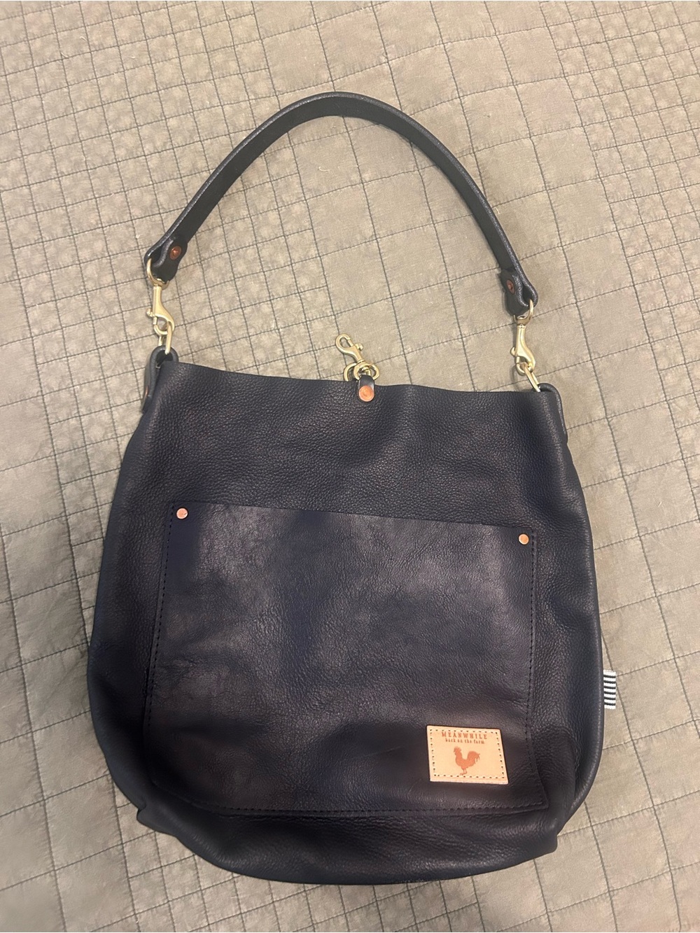 Black Leather Hobo Bag with Front Pocket